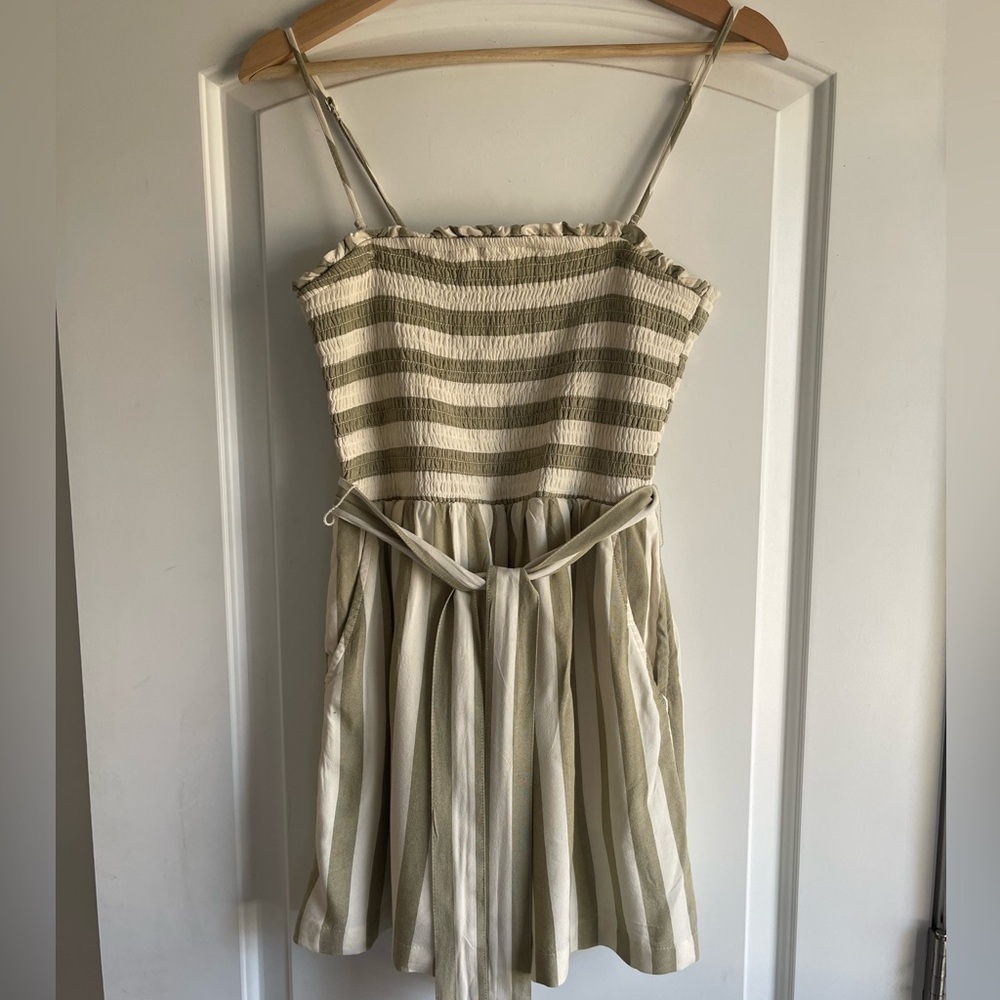 American Eagle Strapless Olive Striped Romper - M - Picture 2 of 5